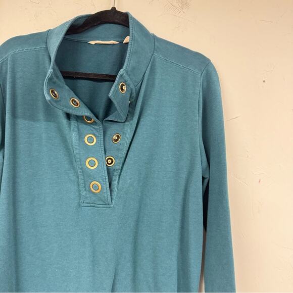 Soft Surroundings Teal Blue Snap Henley Tunic Top Long Sleeve Sweater Womens M - Picture 4 of 12